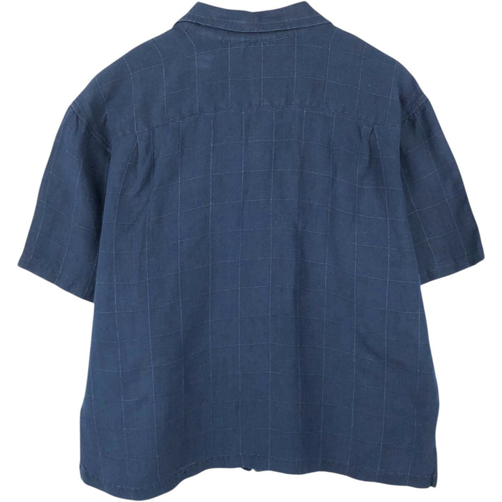 Dockers Record Short-Sleeve Open-Collar Rayon x Linen Shirt, Boxy Fit, Men's Size L (approx.) linen navy blue type Vintage Second Hand