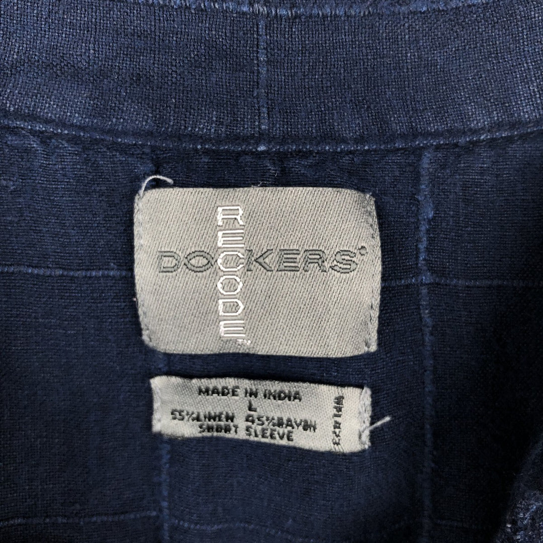 Dockers Record Short-Sleeve Open-Collar Rayon x Linen Shirt, Boxy Fit, Men's Size L (approx.) linen navy blue type Vintage Second Hand