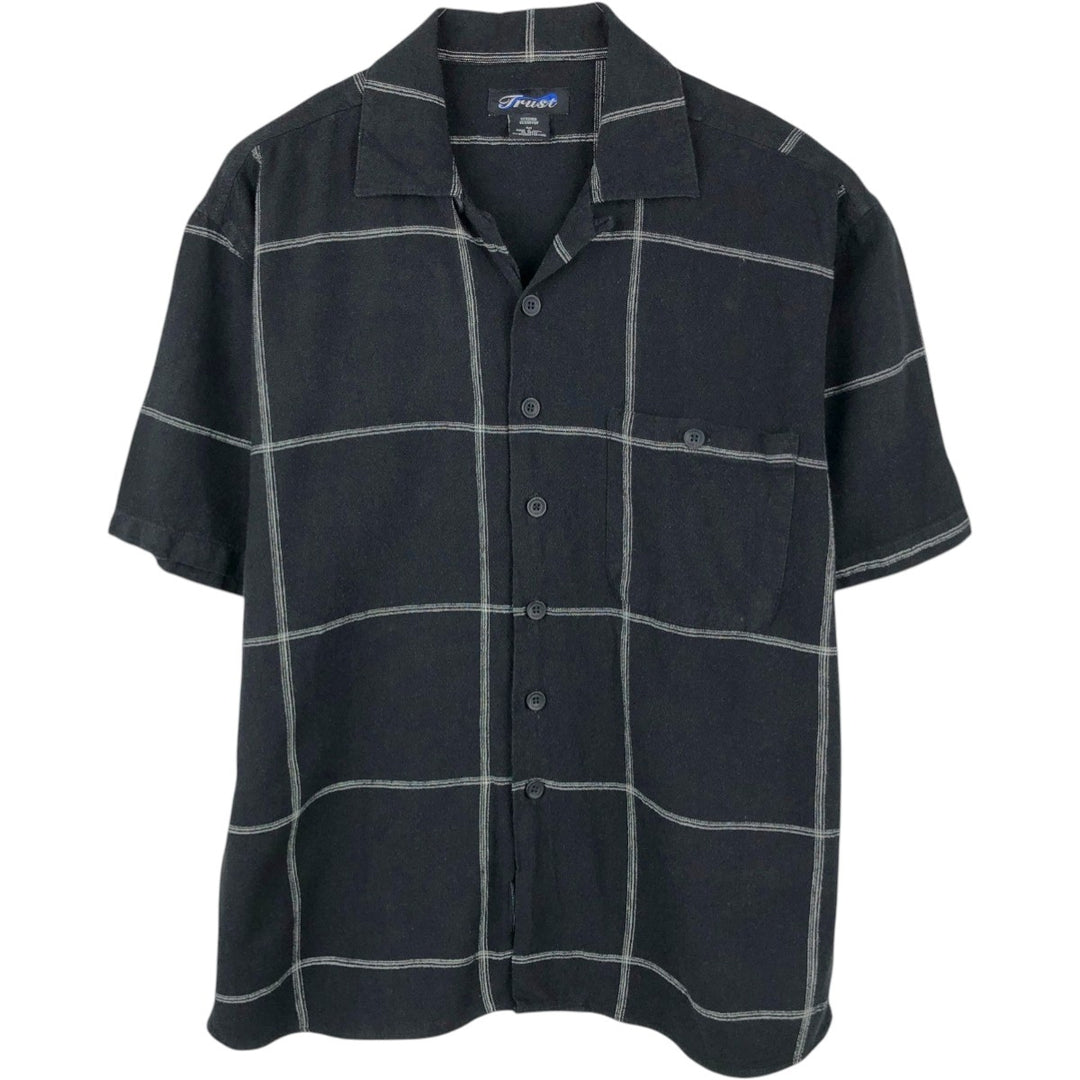 90'S Trust Check Pattern Short-Sleeve Open Collar Linen x Rayon Box Shirt Men's Size M (Equivalent) Vintage linen black type Vintage Second Hand