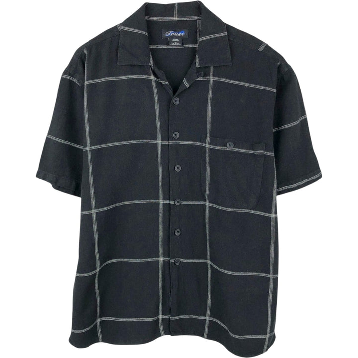 90'S Trust Check Pattern Short-Sleeve Open Collar Linen x Rayon Box Shirt Men's Size M (Equivalent) Vintage linen black type Vintage Second Hand