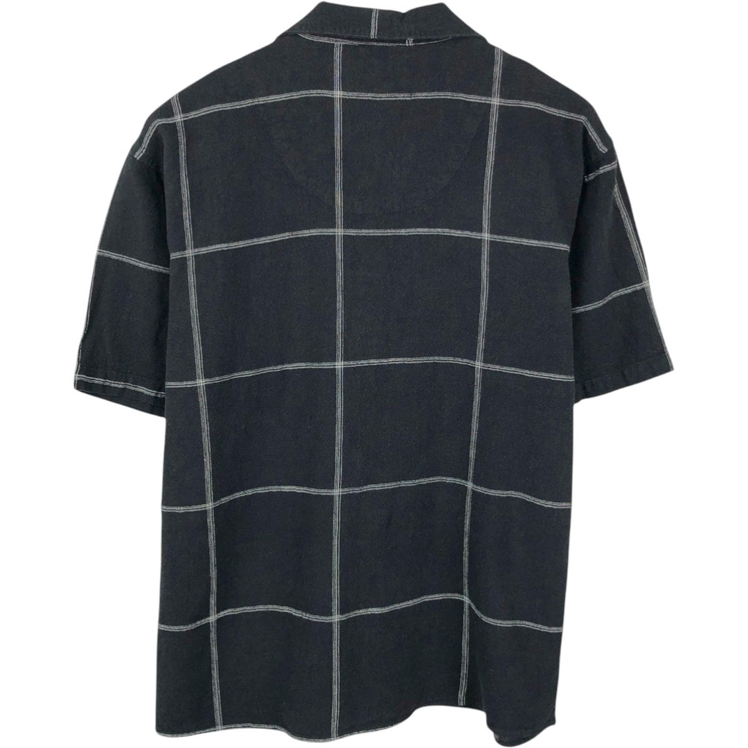 90'S Trust Check Pattern Short-Sleeve Open Collar Linen x Rayon Box Shirt Men's Size M (Equivalent) Vintage linen black type Vintage Second Hand