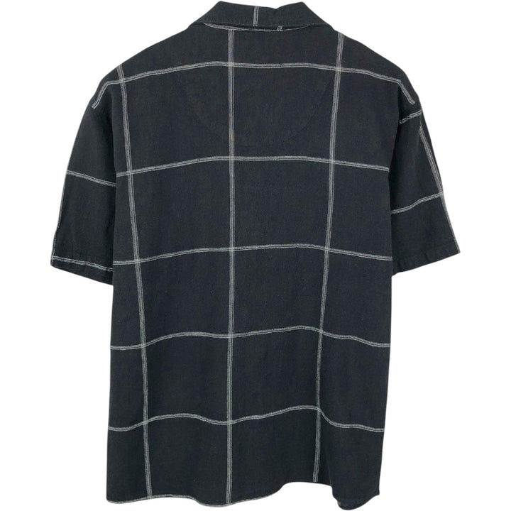 90'S Trust Check Pattern Short-Sleeve Open Collar Linen x Rayon Box Shirt Men's Size M (Equivalent) Vintage linen black type Vintage Second Hand