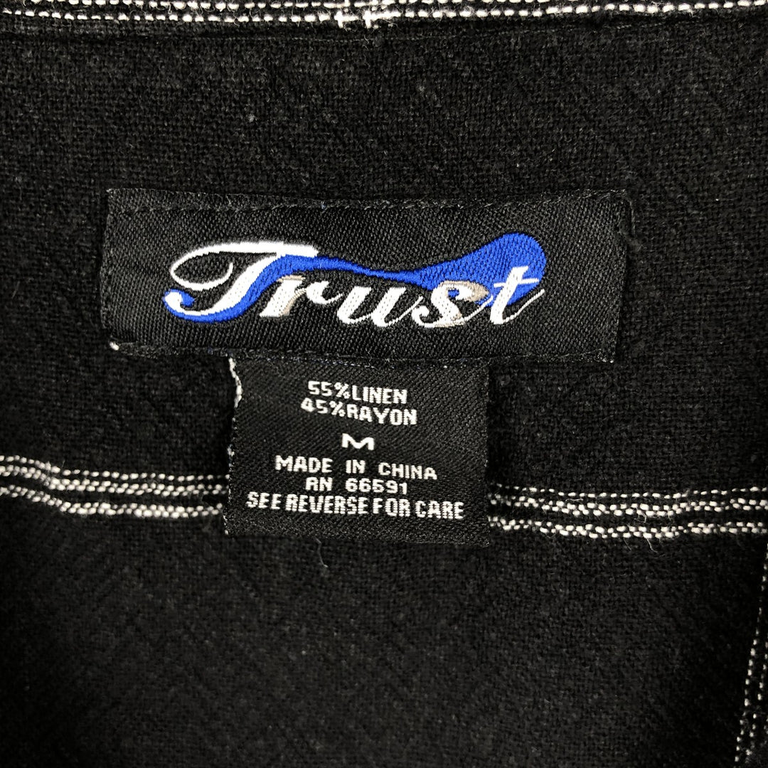 90'S Trust Check Pattern Short-Sleeve Open Collar Linen x Rayon Box Shirt Men's Size M (Equivalent) Vintage linen black type Vintage Second Hand