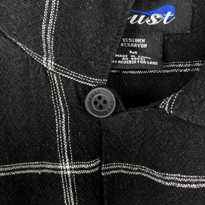 90'S Trust Check Pattern Short-Sleeve Open Collar Linen x Rayon Box Shirt Men's Size M (Equivalent) Vintage linen black type Vintage Second Hand