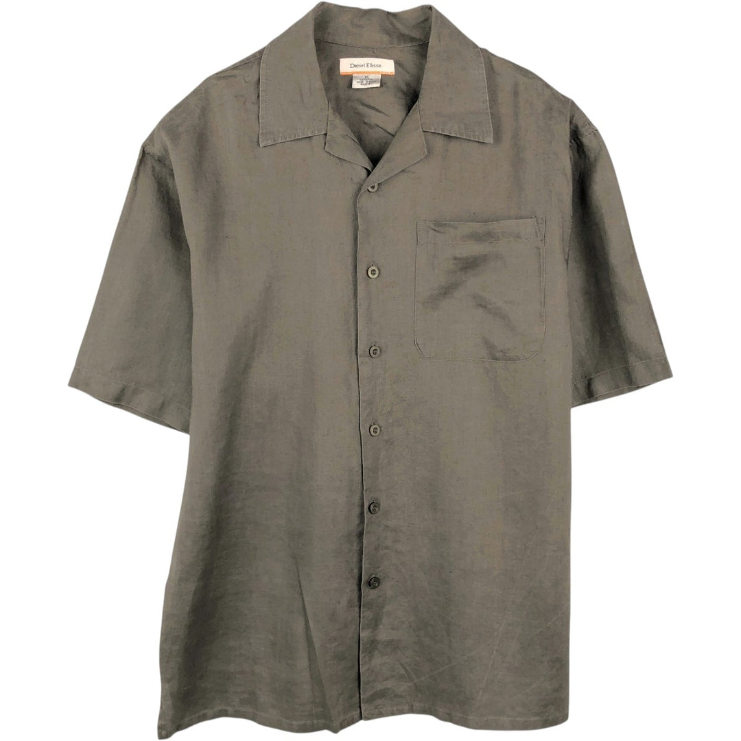 DANIEL ELLISSA Short-Sleeve Open-Collar Linen Shirt, Boxy Shirt, Men's Size XL (approx.) linen brown type Vintage Second Hand