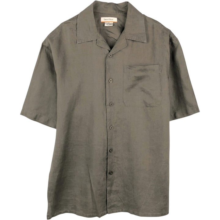 DANIEL ELLISSA Short-Sleeve Open-Collar Linen Shirt, Boxy Shirt, Men's Size XL (approx.) linen brown type Vintage Second Hand
