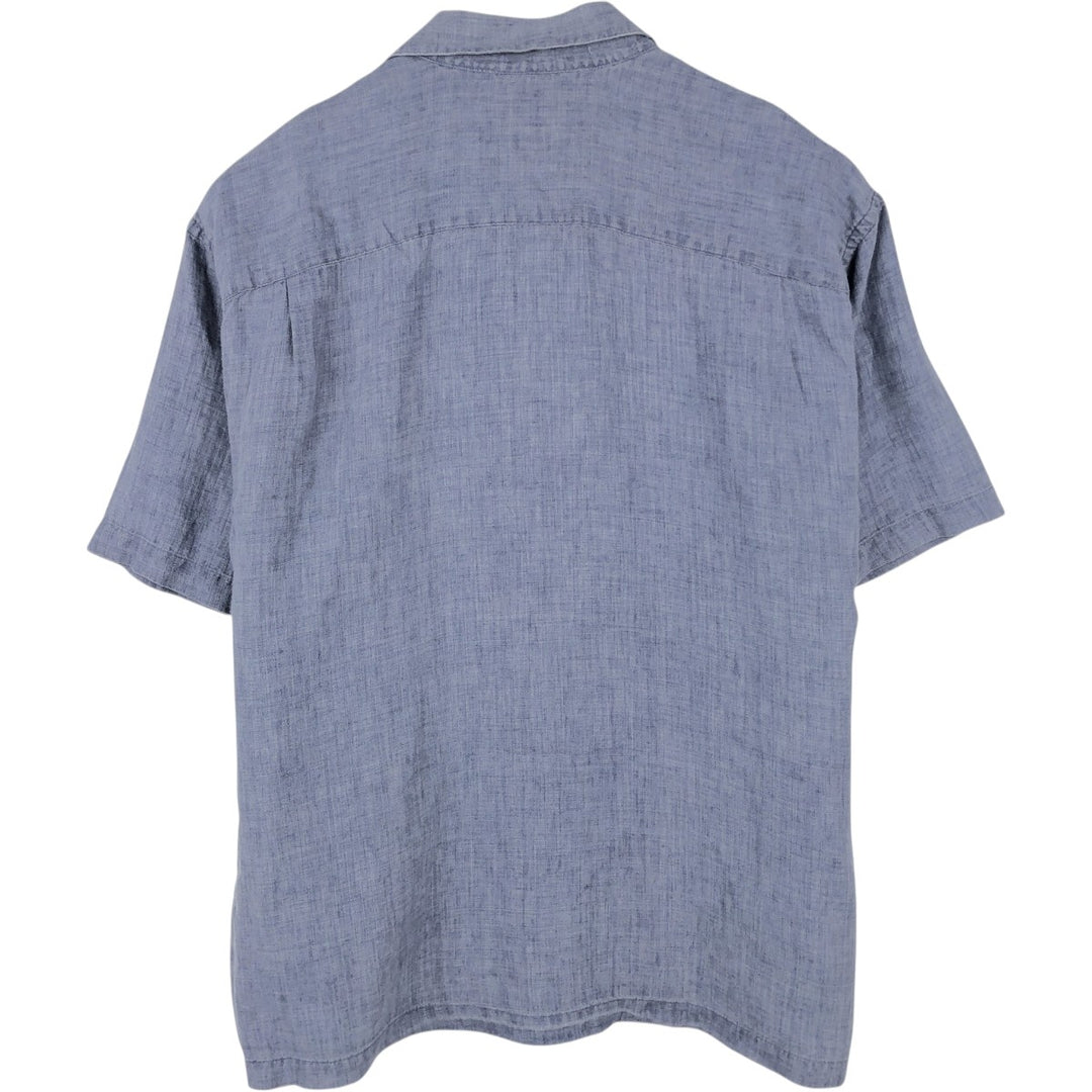 Dockers Record Short-Sleeve Open-Collar Linen Shirt, Boxy Fit, Men's Size XL linen navy blue type Vintage Second Hand