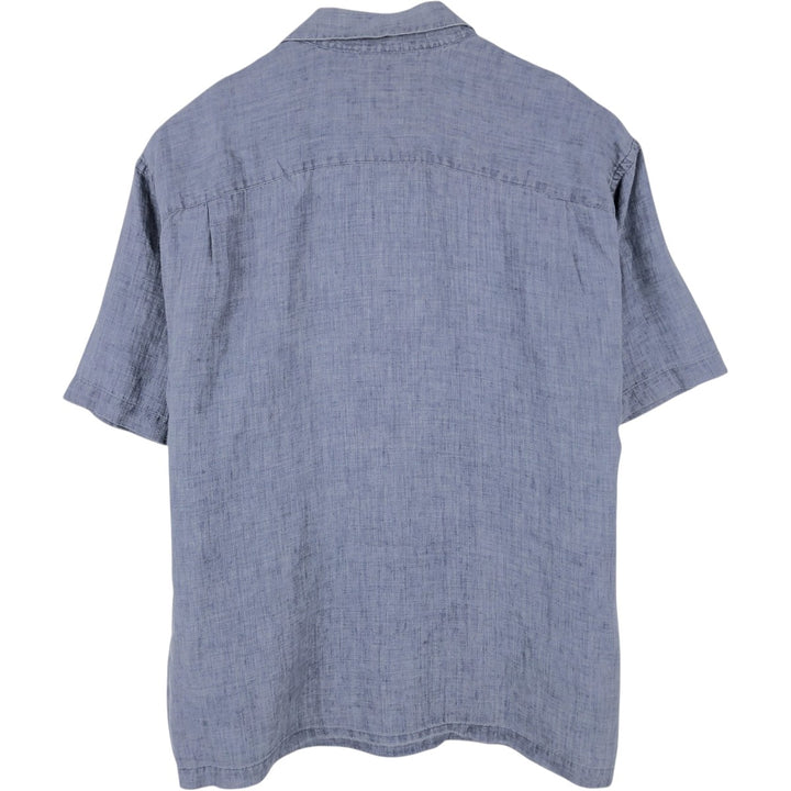 Dockers Record Short-Sleeve Open-Collar Linen Shirt, Boxy Fit, Men's Size XL linen navy blue type Vintage Second Hand