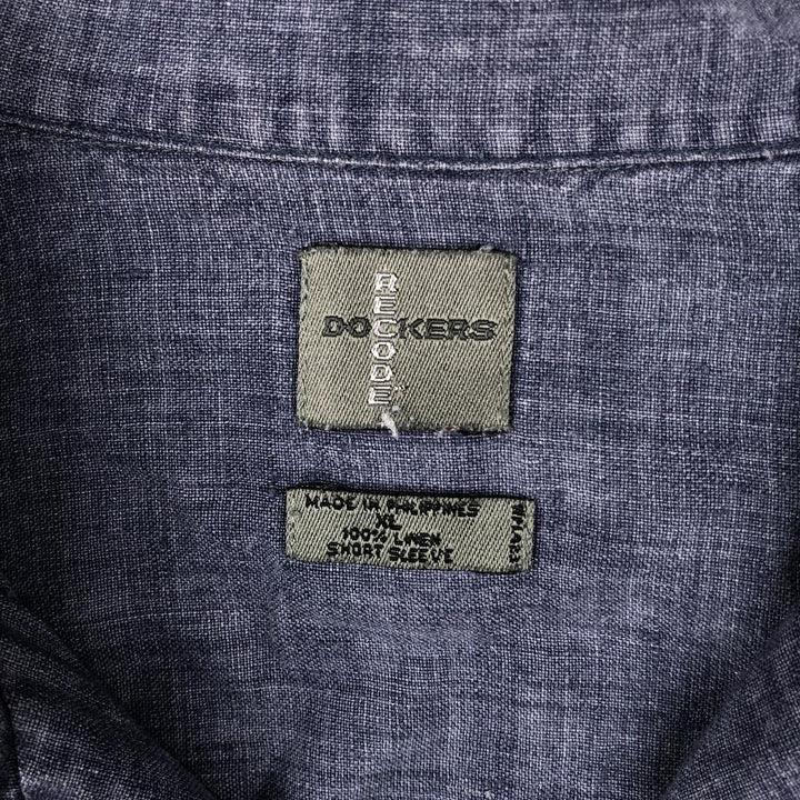 Dockers Record Short-Sleeve Open-Collar Linen Shirt, Boxy Fit, Men's Size XL linen navy blue type Vintage Second Hand