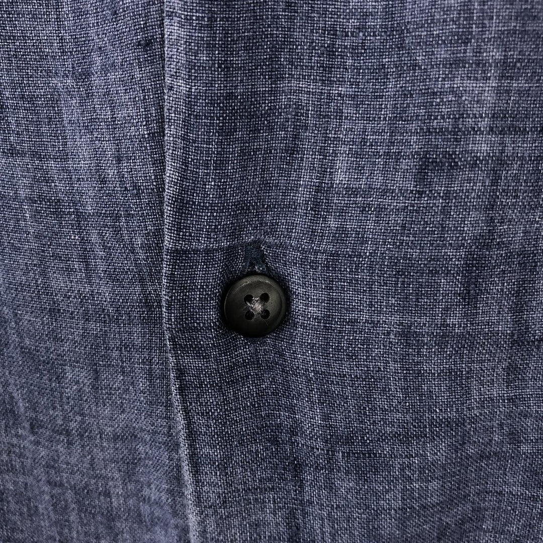 Dockers Record Short-Sleeve Open-Collar Linen Shirt, Boxy Fit, Men's Size XL linen navy blue type Vintage Second Hand