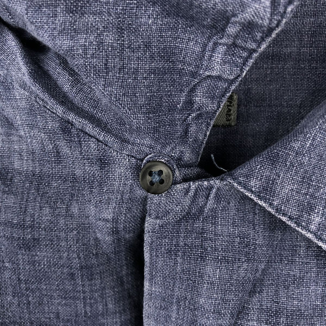 Dockers Record Short-Sleeve Open-Collar Linen Shirt, Boxy Fit, Men's Size XL linen navy blue type Vintage Second Hand