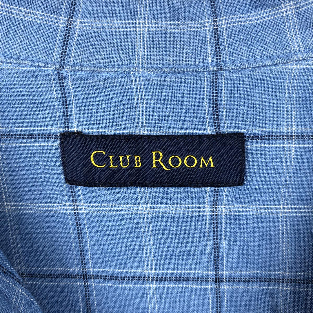CLUB ROOM Check Pattern Short-Sleeve Open Collar Rayon x Linen Shirt, Boxy Shirt, Men's Size M (approx.) linen blue type Vintage Second Hand