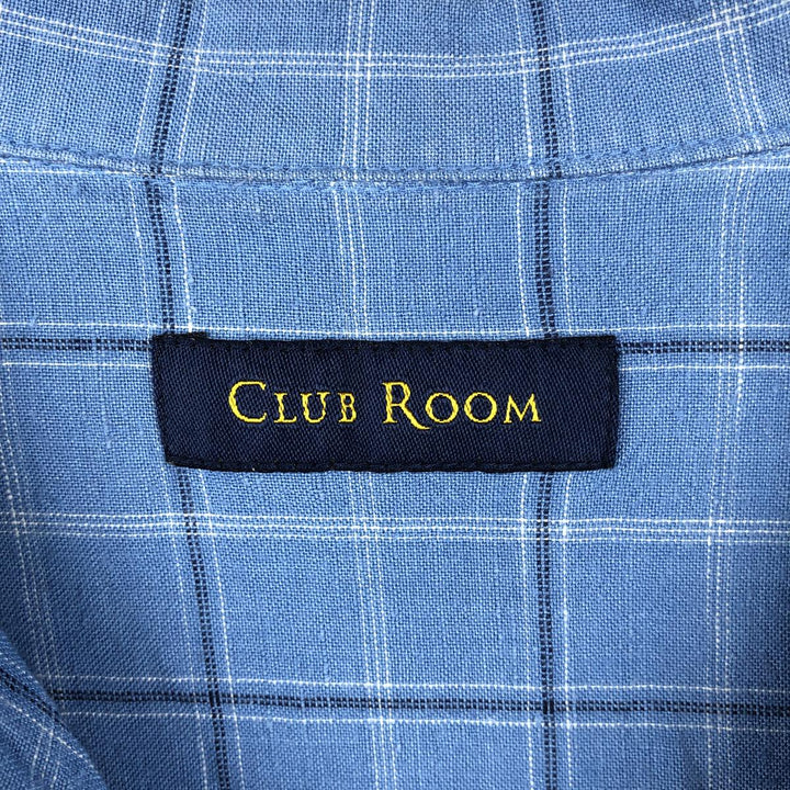 CLUB ROOM Check Pattern Short-Sleeve Open Collar Rayon x Linen Shirt, Boxy Shirt, Men's Size M (approx.) linen blue type Vintage Second Hand
