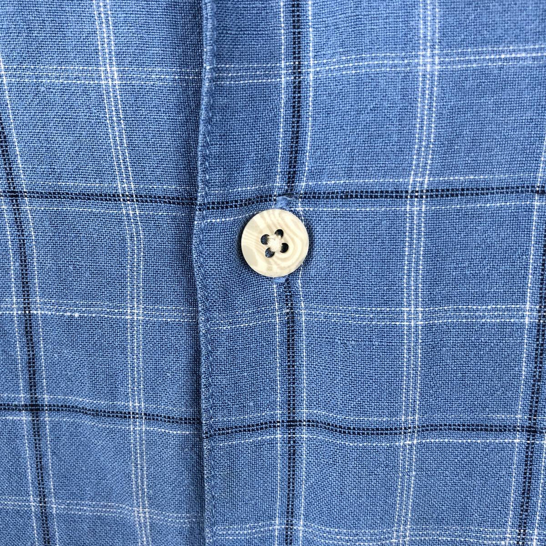 CLUB ROOM Check Pattern Short-Sleeve Open Collar Rayon x Linen Shirt, Boxy Shirt, Men's Size M (approx.) linen blue type Vintage Second Hand
