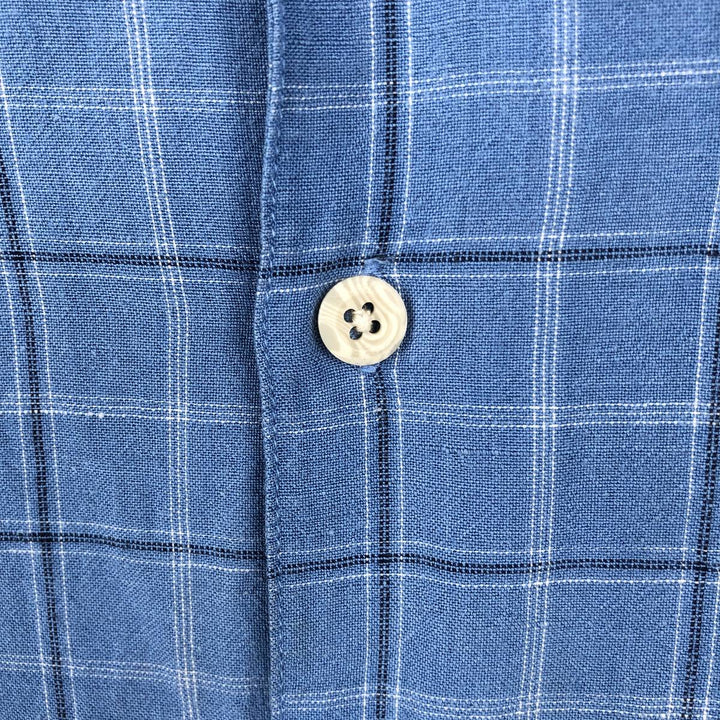 CLUB ROOM Check Pattern Short-Sleeve Open Collar Rayon x Linen Shirt, Boxy Shirt, Men's Size M (approx.) linen blue type Vintage Second Hand