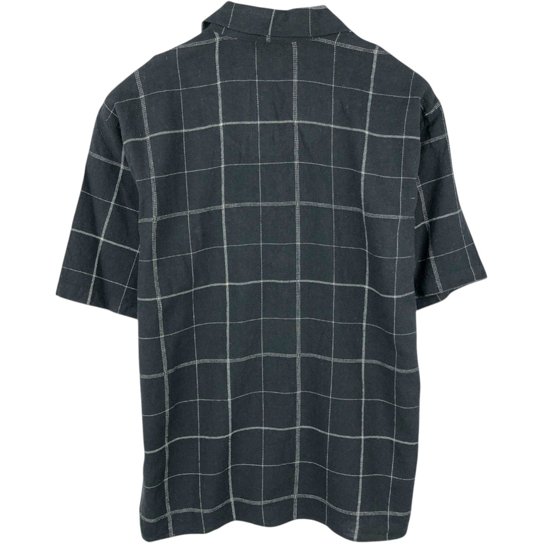 90'S Trust Check Pattern Short-Sleeve Open Collar Rayon x Linen Shirt, Boxy Shirt, Men's Size L (Equivalent), Vintage linen black type Vintage Second Hand