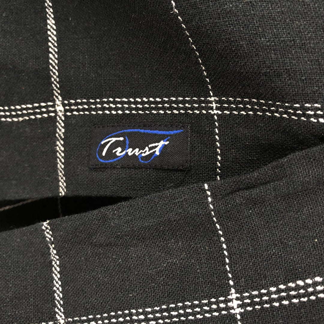 90'S Trust Check Pattern Short-Sleeve Open Collar Rayon x Linen Shirt, Boxy Shirt, Men's Size L (Equivalent), Vintage linen black type Vintage Second Hand