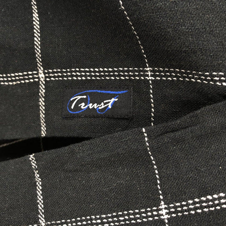 90'S Trust Check Pattern Short-Sleeve Open Collar Rayon x Linen Shirt, Boxy Shirt, Men's Size L (Equivalent), Vintage linen black type Vintage Second Hand