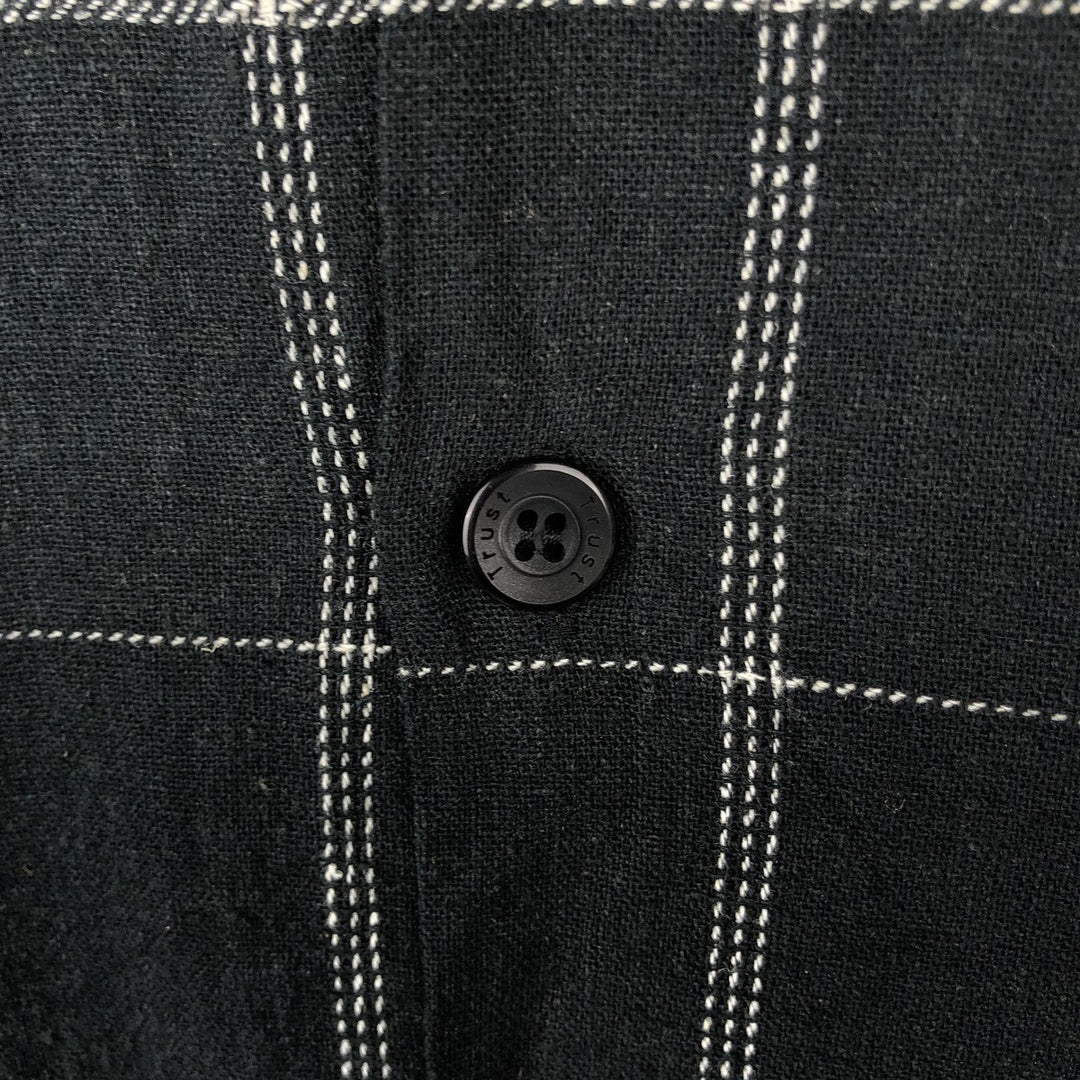 90'S Trust Check Pattern Short-Sleeve Open Collar Rayon x Linen Shirt, Boxy Shirt, Men's Size L (Equivalent), Vintage linen black type Vintage Second Hand
