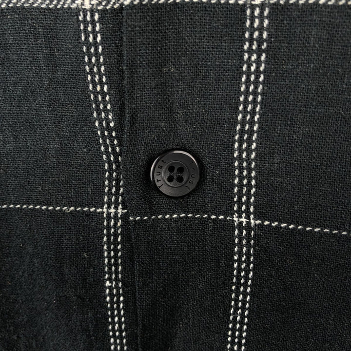 90'S Trust Check Pattern Short-Sleeve Open Collar Rayon x Linen Shirt, Boxy Shirt, Men's Size L (Equivalent), Vintage linen black type Vintage Second Hand
