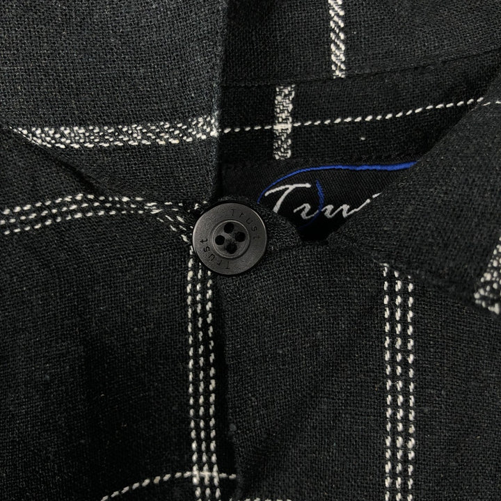 90'S Trust Check Pattern Short-Sleeve Open Collar Rayon x Linen Shirt, Boxy Shirt, Men's Size L (Equivalent), Vintage linen black type Vintage Second Hand