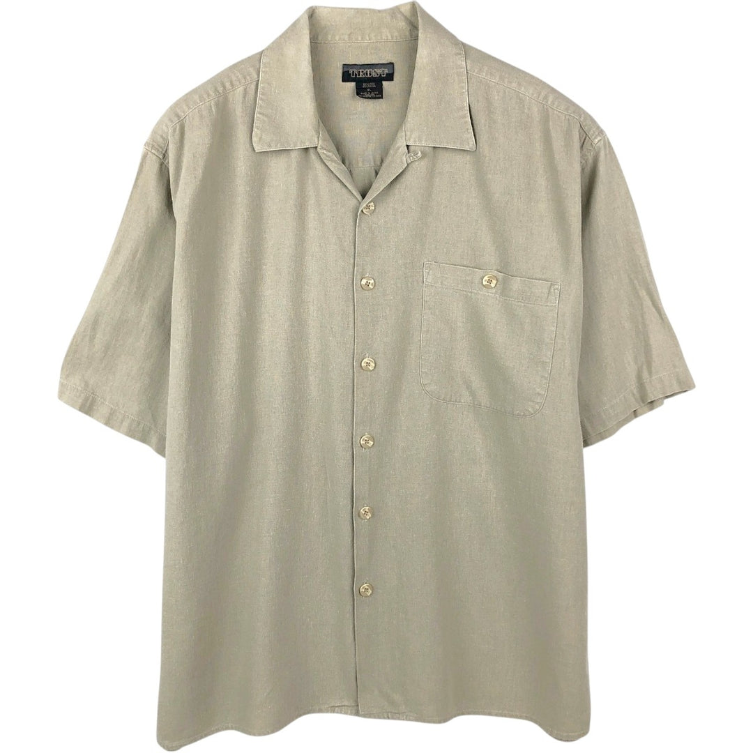 90s-00'S TRUST Short-Sleeve Open-Collar Rayon x Linen Shirt, Boxy Shirt, Men's XL Equivalent, Vintage linen Beige type Vintage Second Hand
