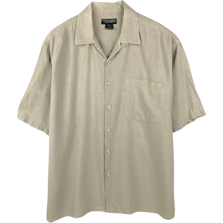 90s-00'S TRUST Short-Sleeve Open-Collar Rayon x Linen Shirt, Boxy Shirt, Men's XL Equivalent, Vintage linen Beige type Vintage Second Hand