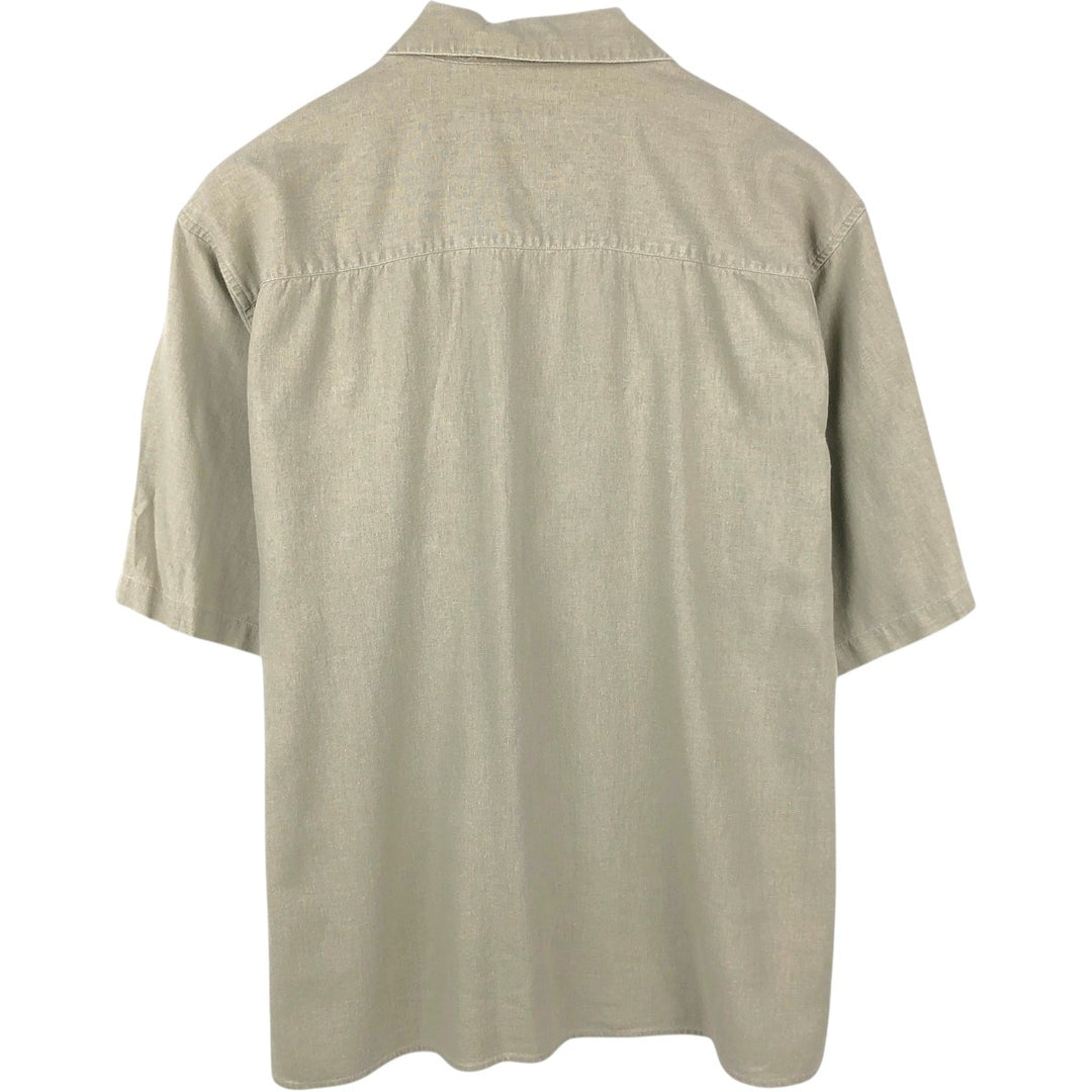 90s-00'S TRUST Short-Sleeve Open-Collar Rayon x Linen Shirt, Boxy Shirt, Men's XL Equivalent, Vintage linen Beige type Vintage Second Hand