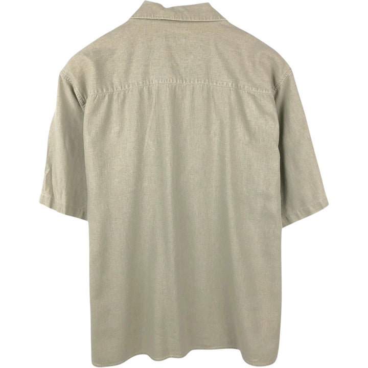 90s-00'S TRUST Short-Sleeve Open-Collar Rayon x Linen Shirt, Boxy Shirt, Men's XL Equivalent, Vintage linen Beige type Vintage Second Hand
