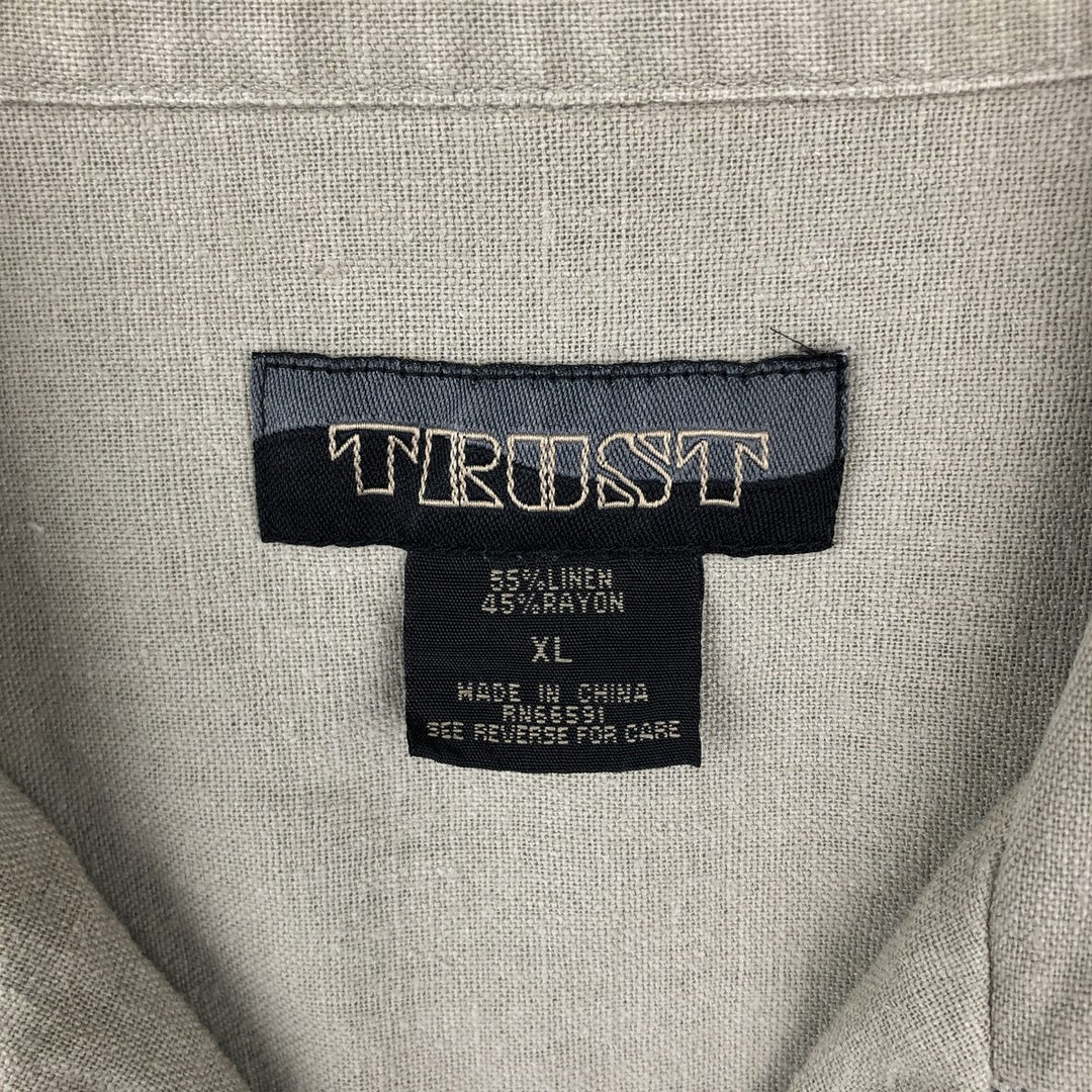 90s-00'S TRUST Short-Sleeve Open-Collar Rayon x Linen Shirt, Boxy Shirt, Men's XL Equivalent, Vintage linen Beige type Vintage Second Hand