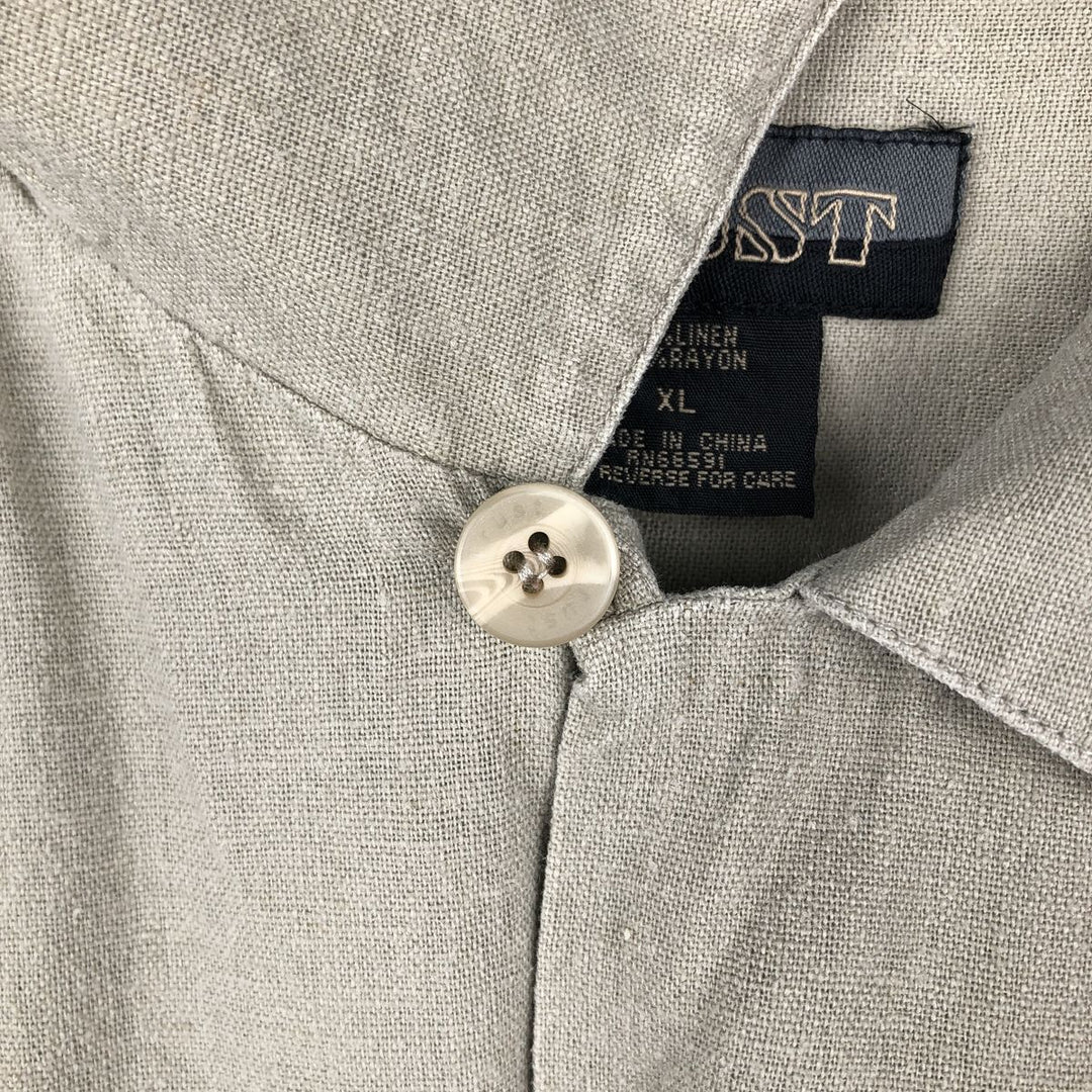 90s-00'S TRUST Short-Sleeve Open-Collar Rayon x Linen Shirt, Boxy Shirt, Men's XL Equivalent, Vintage linen Beige type Vintage Second Hand