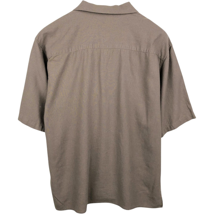 TRUST Short Sleeve Open Collar Rayon and Linen Box Shirt, Men's XL linen brown type Vintage Second Hand