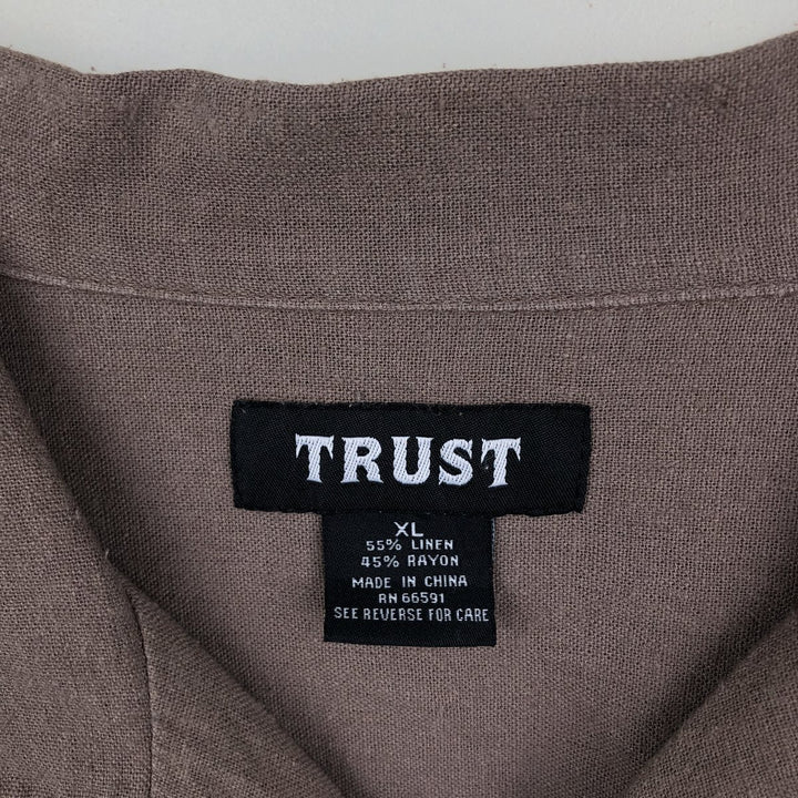 TRUST Short Sleeve Open Collar Rayon and Linen Box Shirt, Men's XL linen brown type Vintage Second Hand