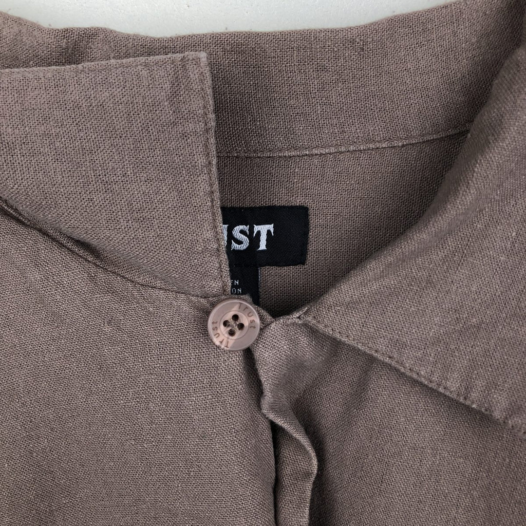 TRUST Short Sleeve Open Collar Rayon and Linen Box Shirt, Men's XL linen brown type Vintage Second Hand