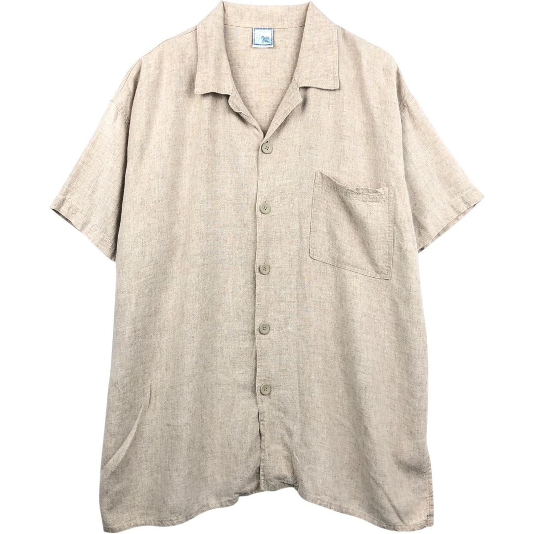 90'S Baja Blue Short-Sleeve Open-Collar Linen Shirt, Boxy Shirt, Made in USA, Men's Size L (Equivalent), Vintage Rayon Beige type Vintage Second Hand