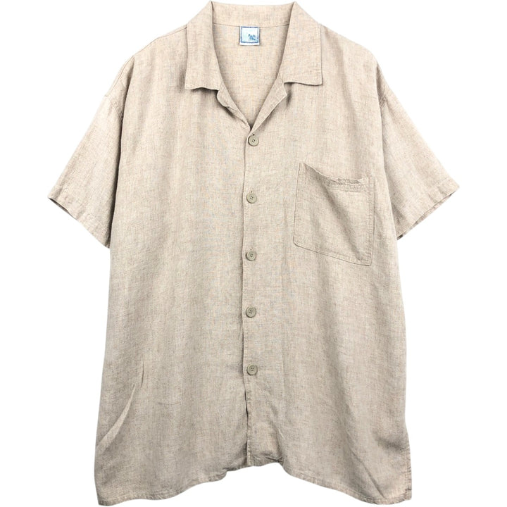 90'S Baja Blue Short-Sleeve Open-Collar Linen Shirt, Boxy Shirt, Made in USA, Men's Size L (Equivalent), Vintage Rayon Beige type Vintage Second Hand