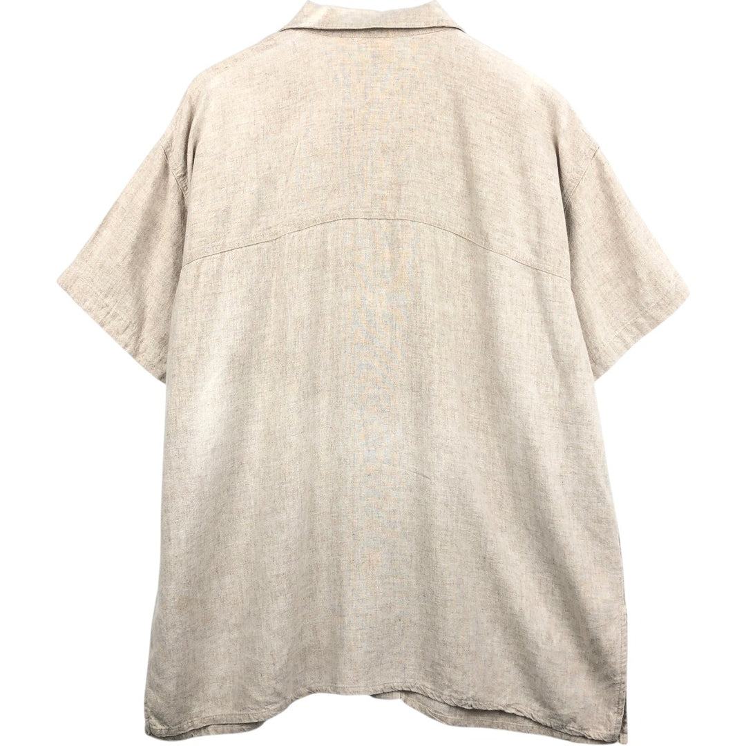 90'S Baja Blue Short-Sleeve Open-Collar Linen Shirt, Boxy Shirt, Made in USA, Men's Size L (Equivalent), Vintage Rayon Beige type Vintage Second Hand