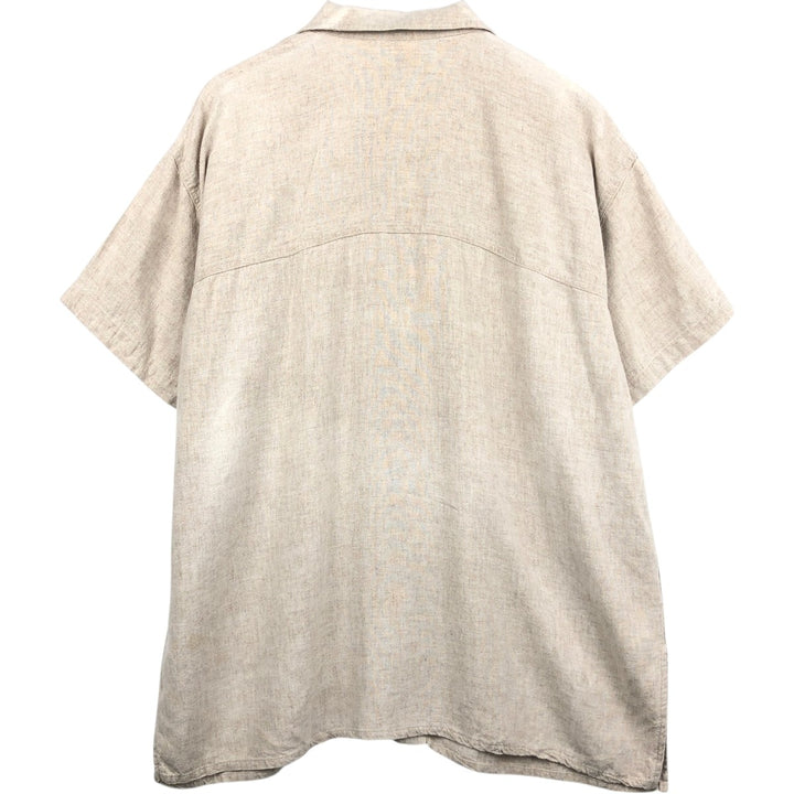 90'S Baja Blue Short-Sleeve Open-Collar Linen Shirt, Boxy Shirt, Made in USA, Men's Size L (Equivalent), Vintage Rayon Beige type Vintage Second Hand
