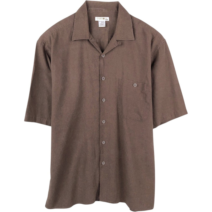 90'S TRUST Short-Sleeve Open-Collar Linen Shirt, Boxy Shirt, Men's Size XL (Equivalent), Vintage linen brown type Vintage Second Hand