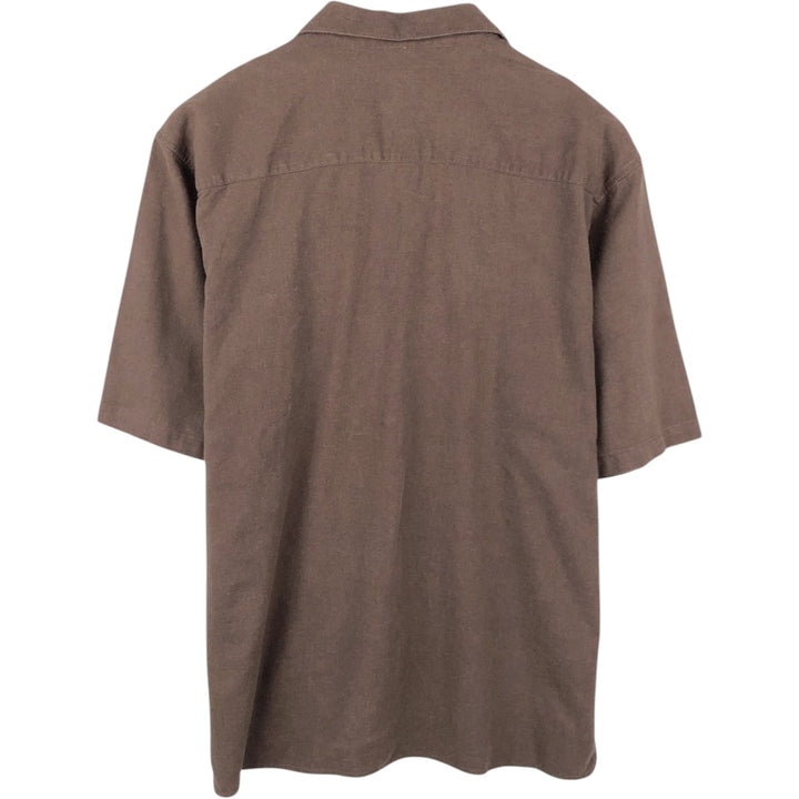 90'S TRUST Short-Sleeve Open-Collar Linen Shirt, Boxy Shirt, Men's Size XL (Equivalent), Vintage linen brown type Vintage Second Hand