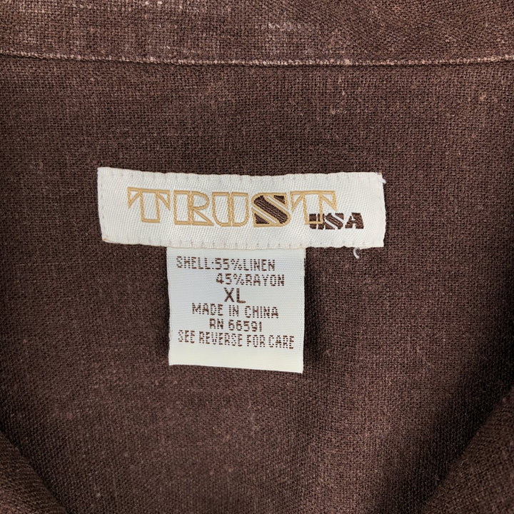 90'S TRUST Short-Sleeve Open-Collar Linen Shirt, Boxy Shirt, Men's Size XL (Equivalent), Vintage linen brown type Vintage Second Hand