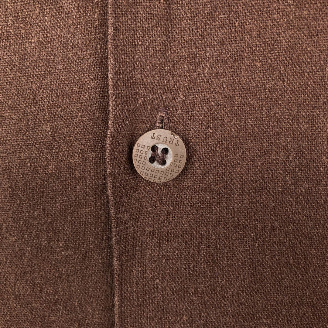 90'S TRUST Short-Sleeve Open-Collar Linen Shirt, Boxy Shirt, Men's Size XL (Equivalent), Vintage linen brown type Vintage Second Hand