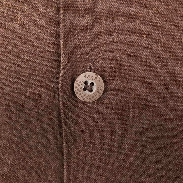 90'S TRUST Short-Sleeve Open-Collar Linen Shirt, Boxy Shirt, Men's Size XL (Equivalent), Vintage linen brown type Vintage Second Hand