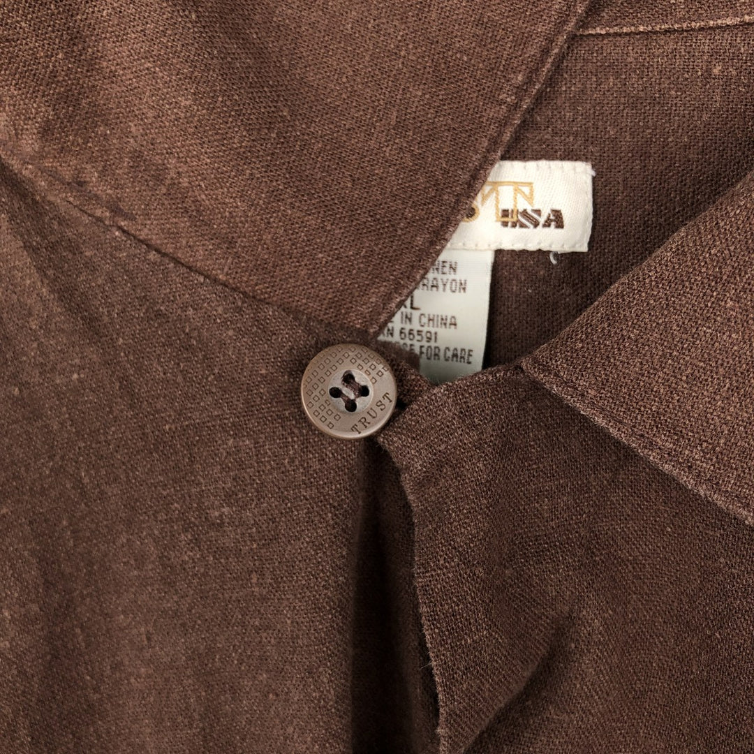 90'S TRUST Short-Sleeve Open-Collar Linen Shirt, Boxy Shirt, Men's Size XL (Equivalent), Vintage linen brown type Vintage Second Hand