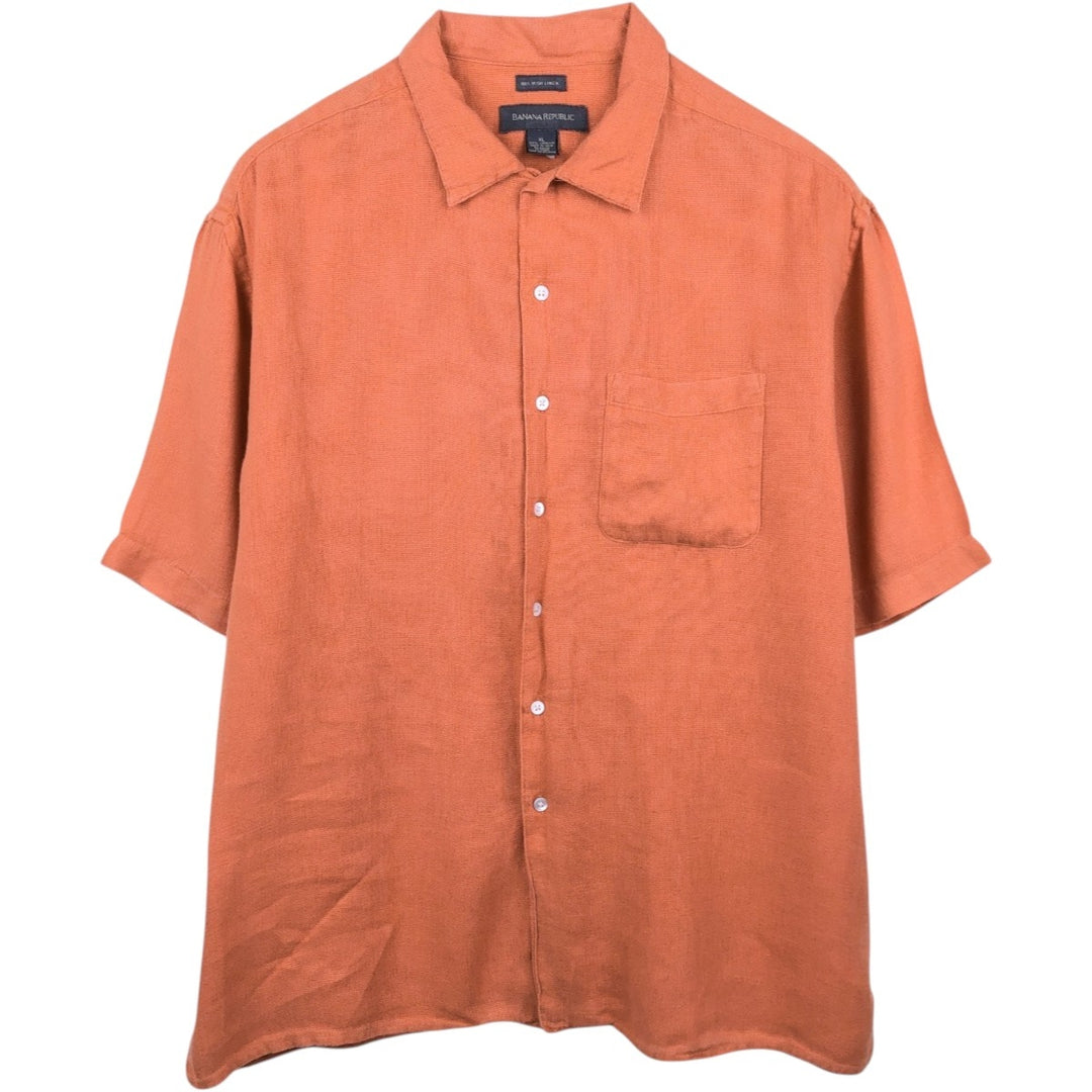 Banana Republic Short-Sleeve Linen Box Shirt (Men's Size XL) linen orange type Vintage Second Hand