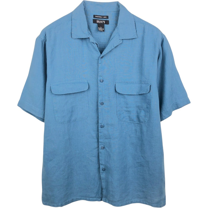BRUNO WASHABLE LINEN Short-Sleeve Open-Collar Linen Shirt, Boxy Shirt, Men's Size L (approx.) linen Blue type light blue Vintage Second Hand
