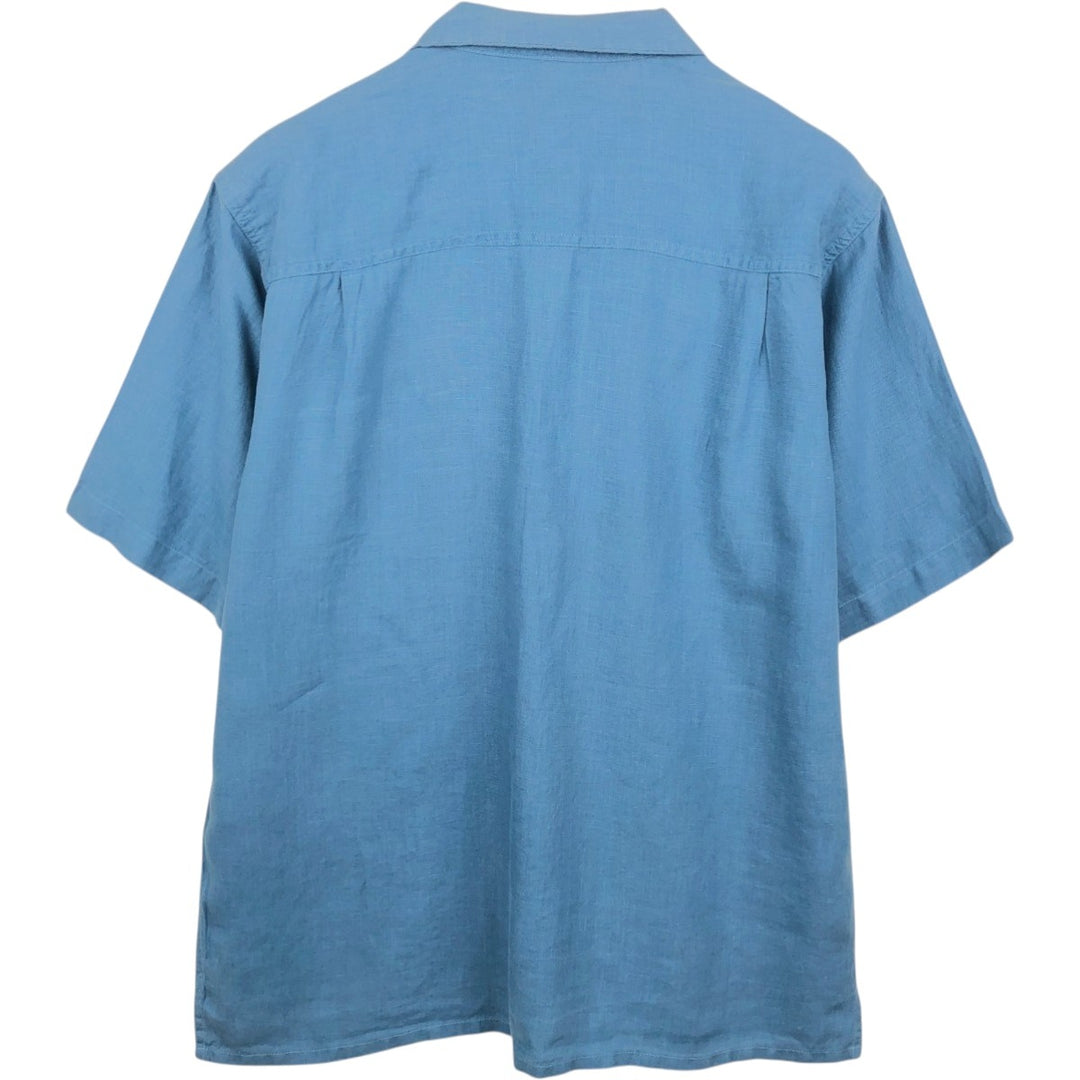 BRUNO WASHABLE LINEN Short-Sleeve Open-Collar Linen Shirt, Boxy Shirt, Men's Size L (approx.) linen Blue type light blue Vintage Second Hand