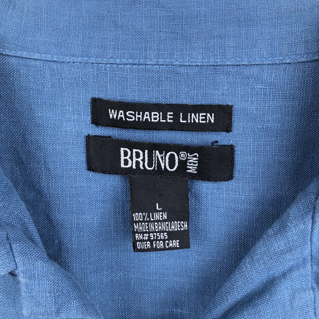 BRUNO WASHABLE LINEN Short-Sleeve Open-Collar Linen Shirt, Boxy Shirt, Men's Size L (approx.) linen Blue type light blue Vintage Second Hand
