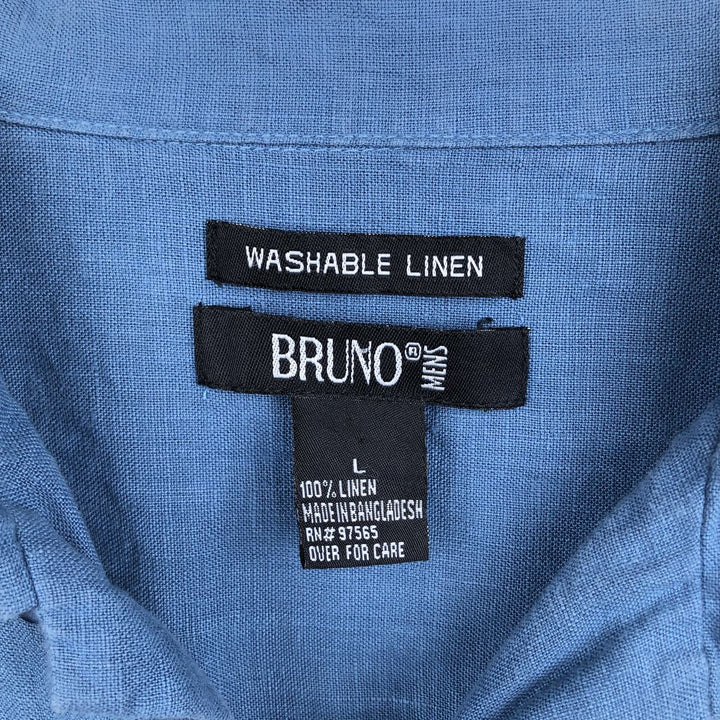 BRUNO WASHABLE LINEN Short-Sleeve Open-Collar Linen Shirt, Boxy Shirt, Men's Size L (approx.) linen Blue type light blue Vintage Second Hand