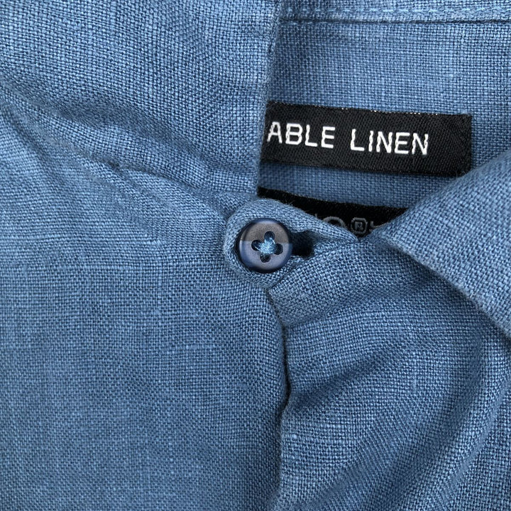 BRUNO WASHABLE LINEN Short-Sleeve Open-Collar Linen Shirt, Boxy Shirt, Men's Size L (approx.) linen Blue type light blue Vintage Second Hand